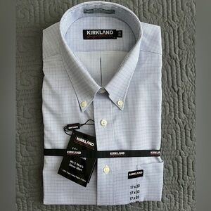Kirkland Signature Men's Light Blue Checkered Dress Shirt